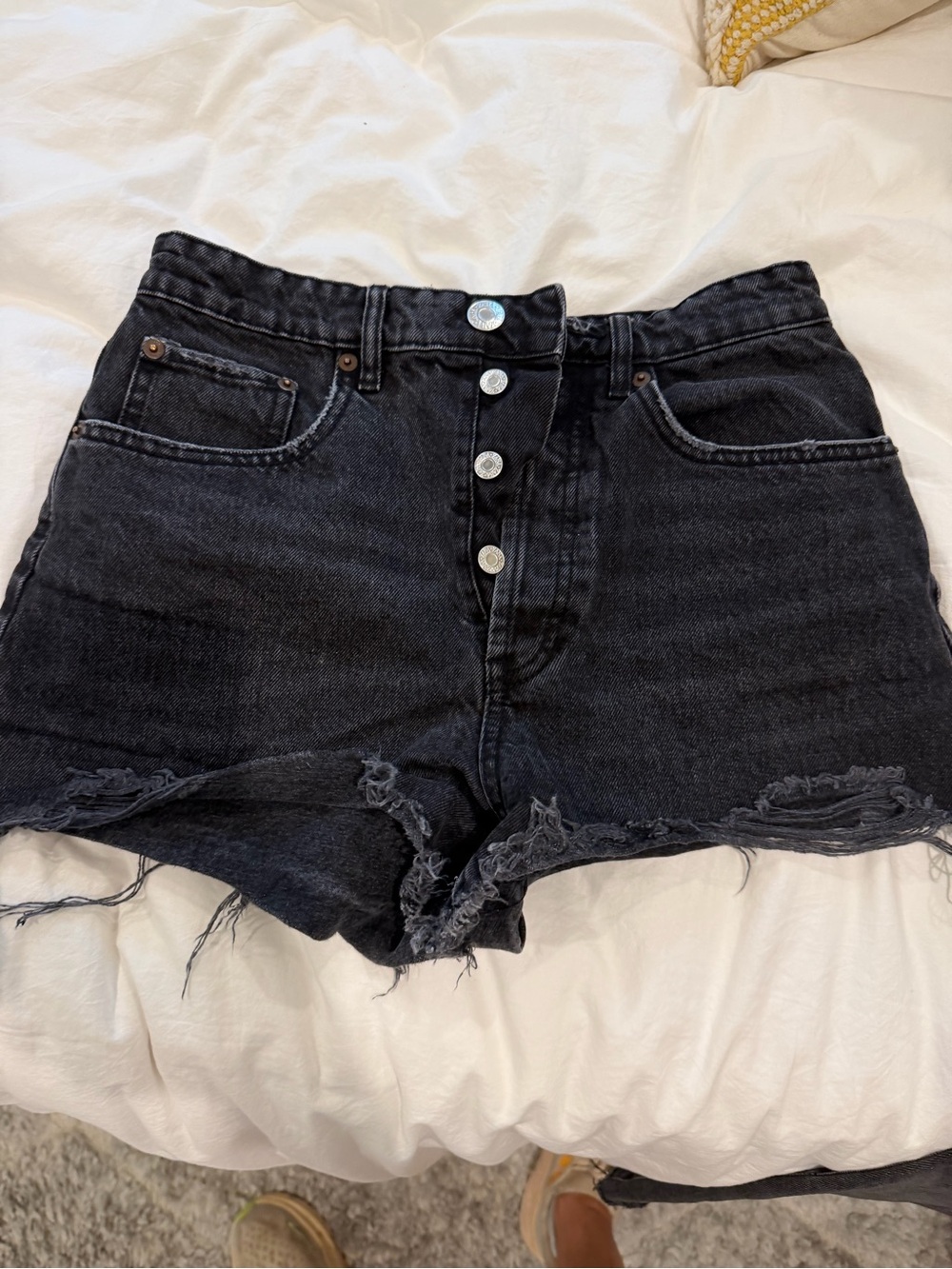 Zara Black Distressed Button-Front Denim Shorts